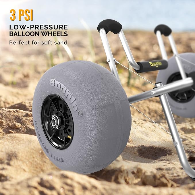 Bonnlo Kayak Cart Trolley Canoe Paddle Board Boat Cart Carrier Dolly with 12" Big Beach Wheels Balloon Kayak Transport Wheels Cart Foldable, Free Pump, 2 Ratchet Straps- Perfect for Soft Sand