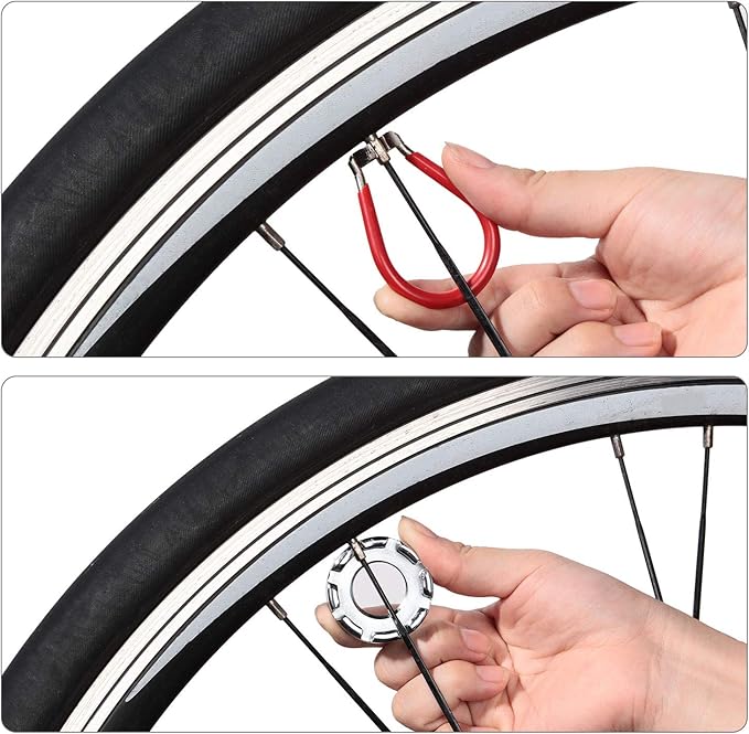 5 Pieces Bicycle Spoke Wrench Bike Spoke Tool with 1 Piece Tire Lever Bike Rim Correct Kit Cycling Pocket Tools for Bicycle Repair, Totally 6 Pieces Tool Kit