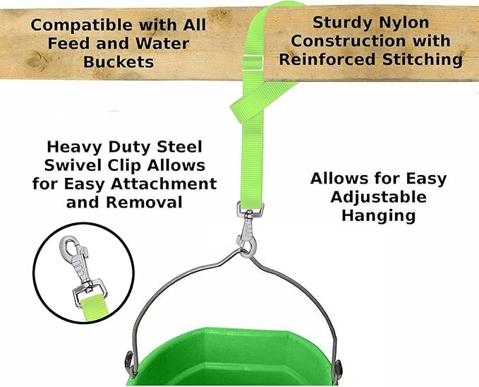 Rosemarie Horse Bucket Strap Hangers,Horse Suppliers Adjustable Nylon Straps up to 700 lbs for Hay Nets, Water Buckets,Hanging-Pratical and Easy Use(4 Pack) (Green)