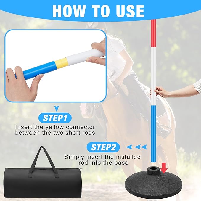 6 Pcs 6ft Pole Bending Poles for Horses, Heavy Duty Agility Poles Adjustable Equestrian Sports Training Equipment with Weighted Rubber Base for Horses, Soccer, Football, Dog