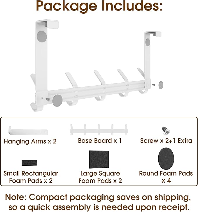 KitchLife Over The Door Hooks with 7" Extended Arms, Fits 1-3/4" Doors, J18U, Heavy Duty Bathroom & Closet Towel Rack, Double-Hooks Hanger 1 Pack, Glossy White