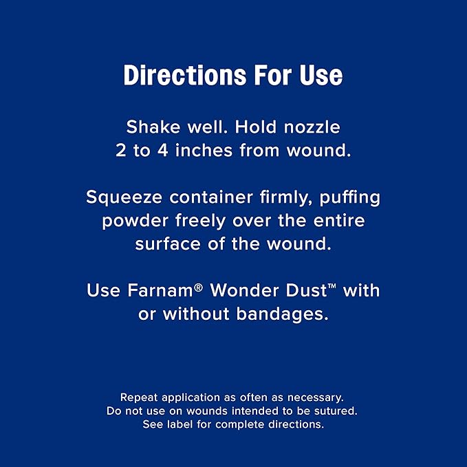 Farnam Wonder Dust Wound Powder, Blood Coagulant for Horses and Show Stock, For Use on Proud Flesh, Granulated Tissue, 4 Ounces