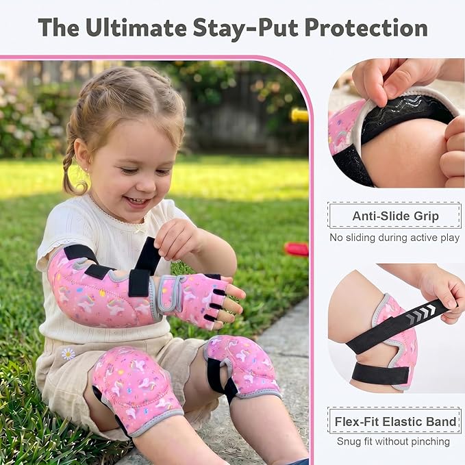 Soft Toddler Knee Pads and Elbow Pads Set with Bike Gloves, Non-Slip Toddler Knee Pads for Boys Girls 2-4 Years, Breathable Kids Protective Gear for Balance Bike, Scooter, Bicycle