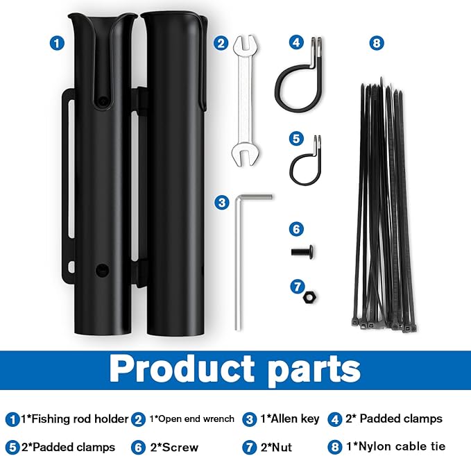 Fishing Rod Holder, Secures Fishing Pole to Bicycle,2 Tubes Rod Holder, Holds 2 Rods, Easy to Mount, Rod Rack for Bicycle Fishing