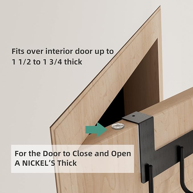 Over The Door Towel Rack,Over The Door Hooks,Heavy Duty Aluminum Over The Door Hanger for Hanging Coat, Bag, Robe,Clothes,Towels,Hat - 5 Hooks, Brush Finish (Matte Black 1Pcs)