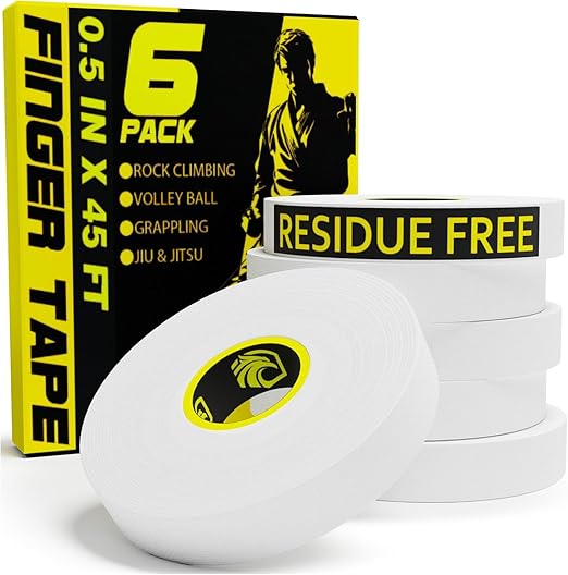 EAGLES Finger Tape 2, 3, 6 or 12 Pack Black or White | Residue Free Skin Friendly Strong Athletic Sports Tapes | 0.5” x 45 Ft for BJJ Jiu Jitsu Grappling MMA Knob Tape Weight (White, 6 Pack)