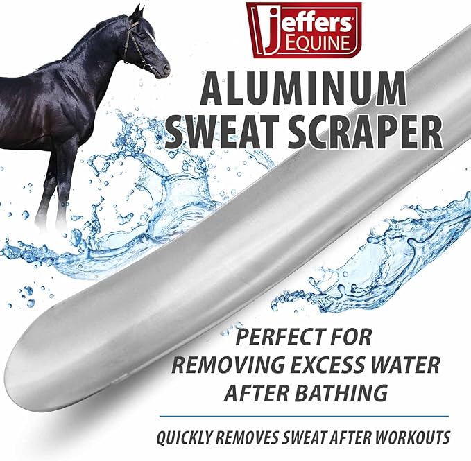 Jeffers Equine Aluminum Sweat Scraper for Horses, 15" - Contoured PVC Coated Grooming Tool for Removing Sweat, Water, Ergonomic Grip for Easy Use, Moisture from Hooves, Coat, Blanket, Pony, Stable