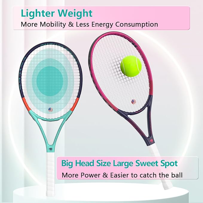 Adult 2 Player Tennis Racket Perfect for Beginner and Professional Players, 27” Speed Tennis Racquet Include Tennis Balls, Overgrips, Tennis Bag, Vibration Dampe, Cover