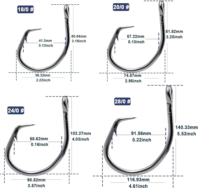 25pcs Circle Hooks Saltwater, in-Line 5X Strong Fishing Hooks for Saltwater & Freshwater, Live Bait Non-Offset Wide Gap Fish Hook for Catfish, Striped, Bass, Salmon, Mackerel, Tuna