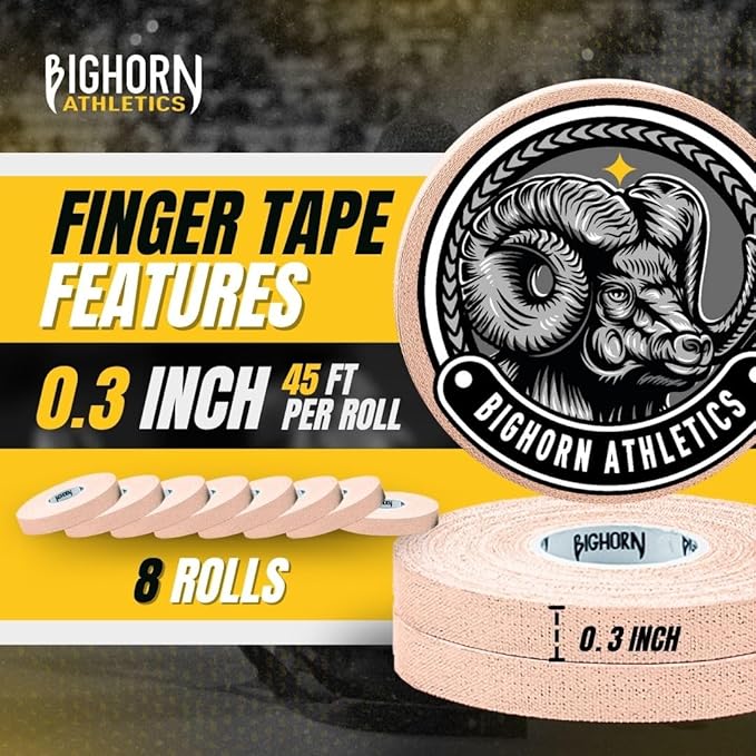 Bighorn Athletics Jiu Jitsu Finger Tape | Residue-Free Athletic Finger Tape for Sports & Injuries: Rock Climbing, Volleyball, Football, Basketball, Hands & Toes | 0.3-Inch x 45-feet, 8-Rolls, Nude
