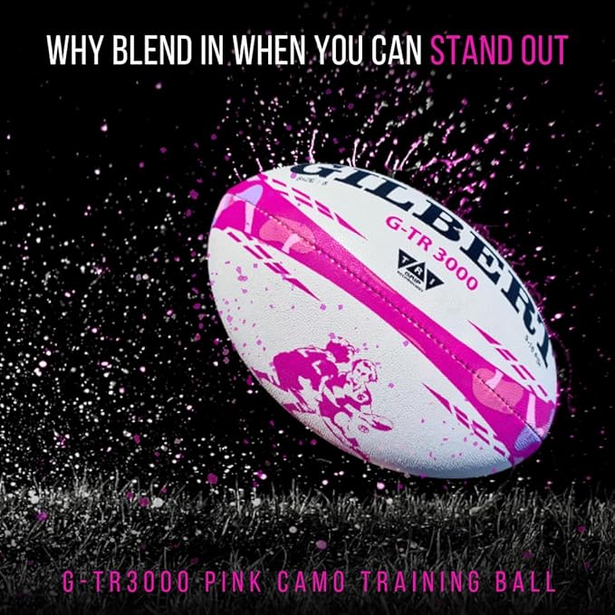 Rugby Imports X Gilbert G-TR3000 Pink Camo Rugby Ball - Adult and Youth Sizes 3, 4, and 5