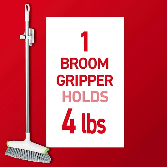 Command Broom and Mop Grippers,2 Hangers and 4 Strips,Damage-Free Hanging Wall Mount-and Mop Holder,Household Cleaning Organizer for Christmas Decorations,Holds up to 4 lb,Plastic,(Pack of 6)