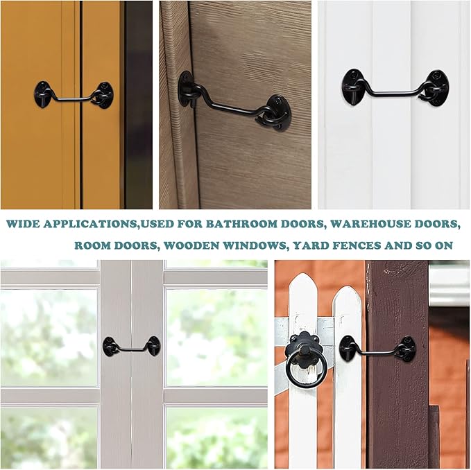 4" Barn Door Latch Door Lock Hardware, Sliding Door Lock Eye Hook Latch with Screws, Rust-Resistant Metal Gate Latch, Privacy Hooks Latch for Inside Door, Wooden Fence, Garage Door(3 Pack)