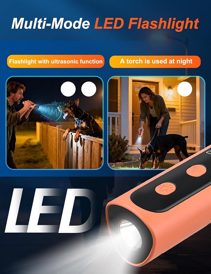 Dog Bark Deterrent Device, 3X Ultrasonic Anti Barking for Stubborn Neighbor's Dog 20FT Anti Barking Device with Strobe Light & USB-C Charge Humane Training Tool for Indoor Outdoor Use