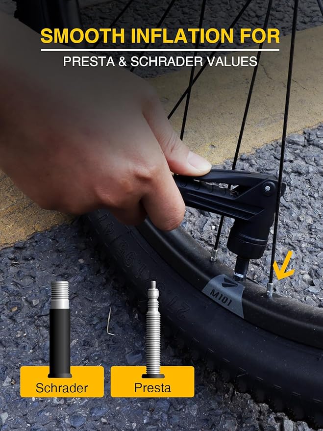 AZUNO Bike Tire Inflator with Pressure Gauge, New Upgrade Presta Valve Adapter for Air Compressor, Presta Valve Air Chuck, Universal Presta and Schrader Air Compressor Tool, with Storage Box