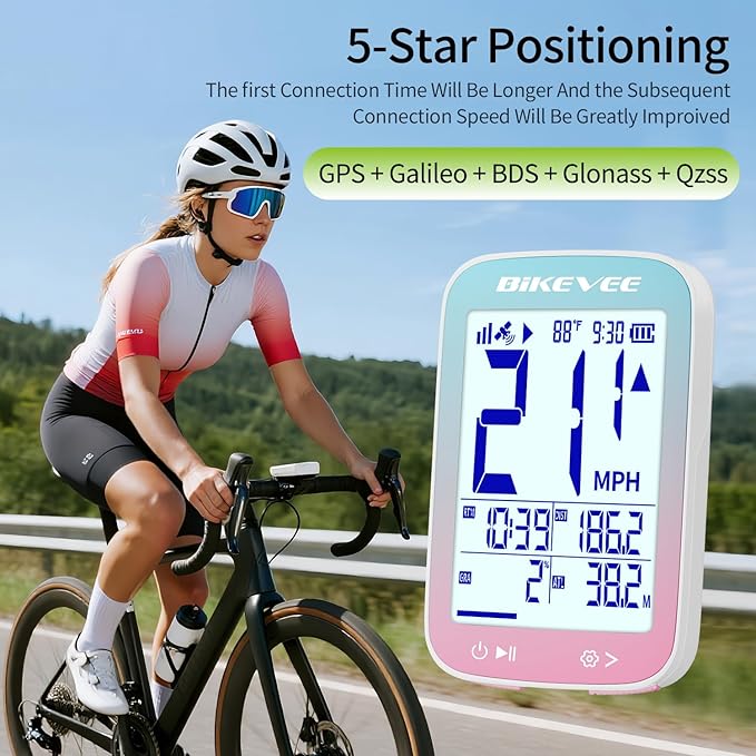 GPS Bike Computer Wireless Cycling Computer with Auto Backlight, Bicycle Speedometer Odometer, Waterproof GPS Speed Tracker for Road Mountain Bikes