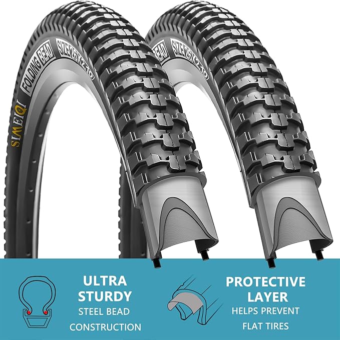 2 Pack 26x2.1 / 29x2.125 Bike Tires 3mm Anti-Puncture Layer with or Without 26x1.75/2,125 Inner Tubes for Mountain Trail City Bicycle Folading Replacement Tyres