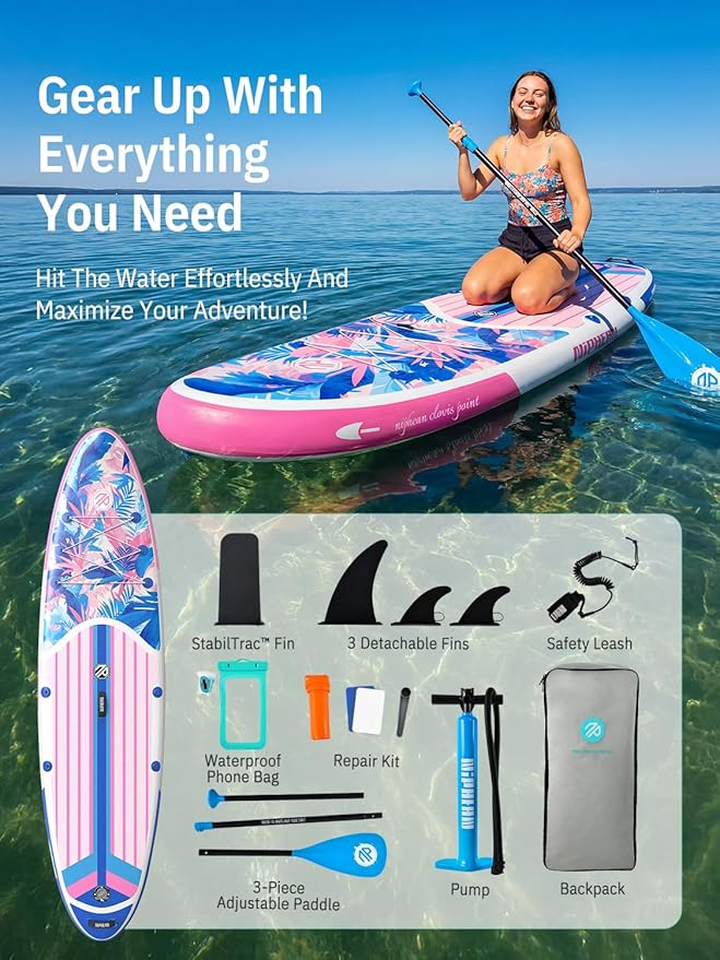 Niphean Inflatable Stand Up Paddle Board with SUP Accessories, Anti-Slip EVA Deck, 10’6’’ Inflatable Paddle Boards for Adults & Youth of All Skill Levels