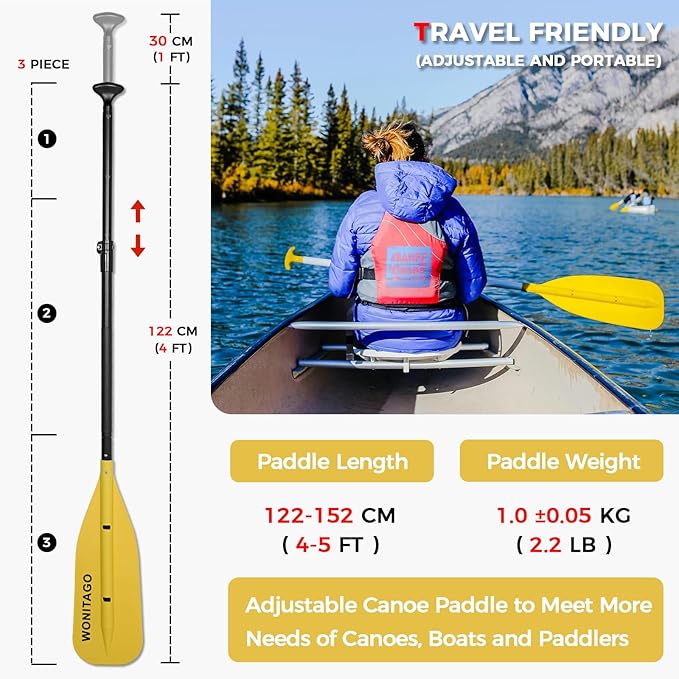 Canoe Paddle with Aluminum Shaft and PP Blade, Adjustable Paddle for Canoeing, Boating and Rafting, 4-5 Ft (122-152 cm)