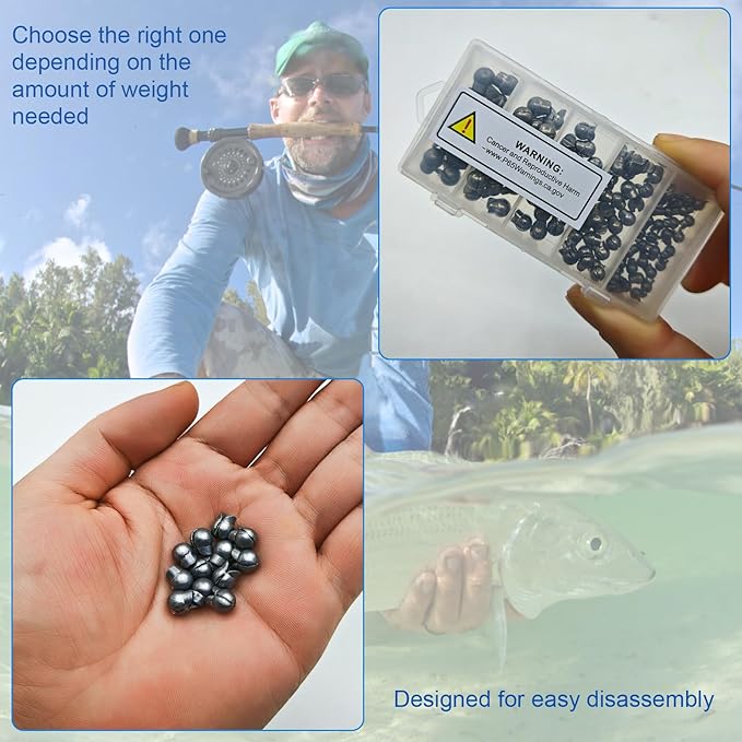 SANWEAL120PCS/200PCS Fishing Weights Sinkers - Premium Split ShotFishing Weights Sinkers - Round Removable Fishing Sinkers - 5/6 Sizes