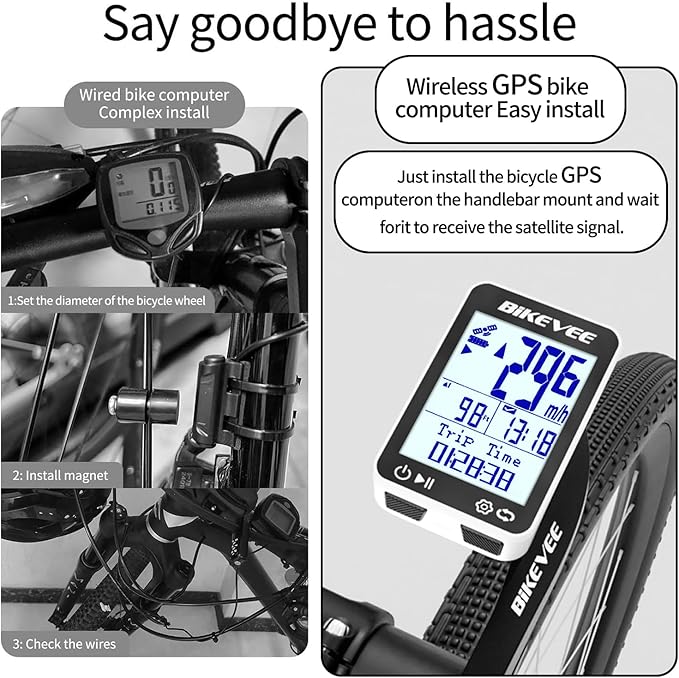 GPS Bike Computer Wireless Bicycle Speedometer Odometer 9 Languages Auto Backlight Auto Start Stop IPX7 Waterproof 2.4 Inch LCD Supports MPH KMH