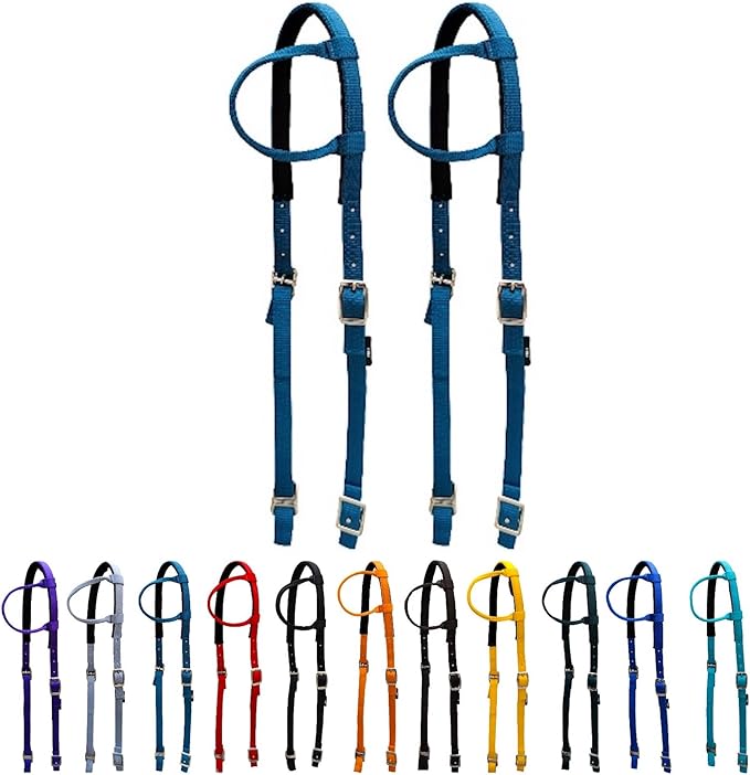 Majestic Ally Nylon Padded Sliding Single Ear Headstall for Horses- Set of 2 - Multiple Colors