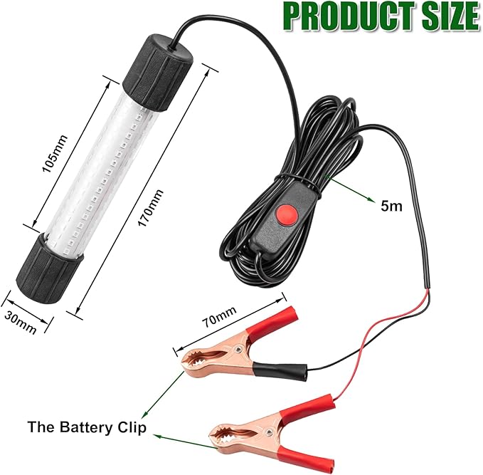 ReeMoo 12V 126 LEDs 13W Fishing Light Underwater Night Fishing Lure Finder Light Green Submersible Fishing Lights with 5M Power Cord for Pool Boat Sea Ice Fishing Attractants More Fish