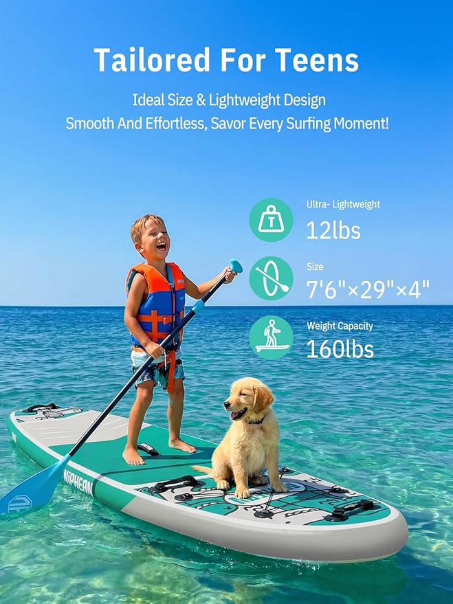 Niphean Inflatable Stand Up Paddle Board with SUP Accessories, Anti-Slip EVA Deck, 10’6’’ Inflatable Paddle Boards for Adults & Youth of All Skill Levels