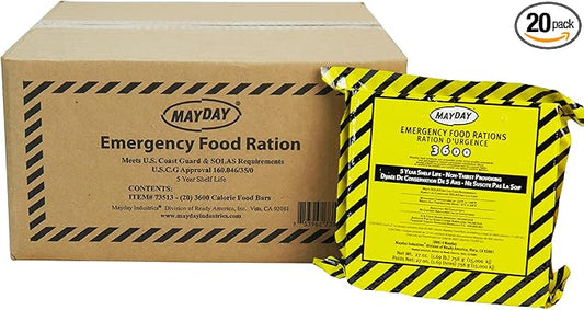 Mayday Emergency Food Bars, 3600 Calorie Meal Replacement Bars, 5 Year Shelf Life, Nutrient Dense Food Rations for Disaster Preparedness Earthquake, Fire, Flood, Leak-Proof Pouches Highly Storable and Portable Food Storage, Apple Cinnamon, 20 Pack