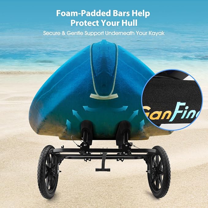 GanFindX Kayak Cart Canoe Trolley Carrier Kayak Accessories Transport Dolly with Solid Foam Wheels Upright Crossbar Heavy Duty Design