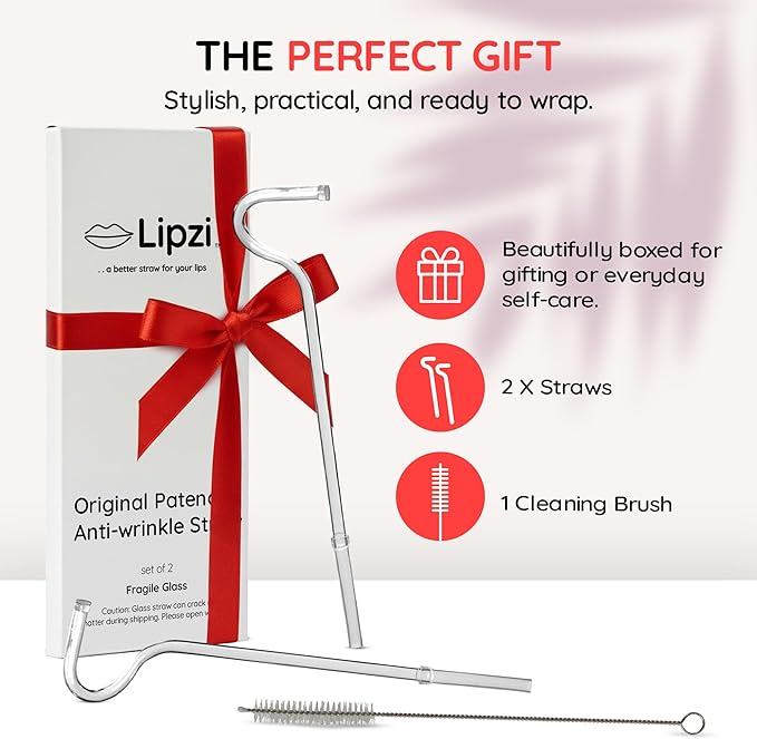 Lipzi - Anti Wrinkle Straw - Glass anti-wrinkle drinking straws for 40oz Tumbler, Clear Reusable Straws with Cleaning Brush - Eco-Friendly Alternative to Plastic - Cleaning Brush Included - 2 Pack