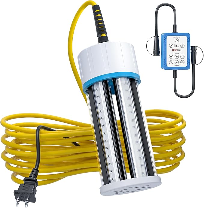 コントローラー（調光器・タイマー）付き水中釣りライト、110V & 12V 超高輝度グリーンLED水中ライトアトラクタント、桟橋、ボート、カヤック用、淡水・海水対応IP68準拠