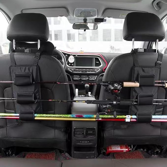 Cooltto Fishing Rod Holder for Car, Truck, SUV - 3-Rod Seat Rack Carrier with Adjustable Straps, Heavy-Duty Fishing Pole Storage for Front & Rear Seats, Universal Vehicle Organizer with Quick Release