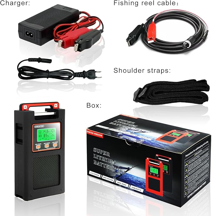 14.8V20000mAh Fishing Reel Rechargeable Lithium Battery for Offshore Fishing Boats and Electric Reels. for Daiwa Tanacom Seaborg Leobritz Shimano Electric Reel Battery (Black)