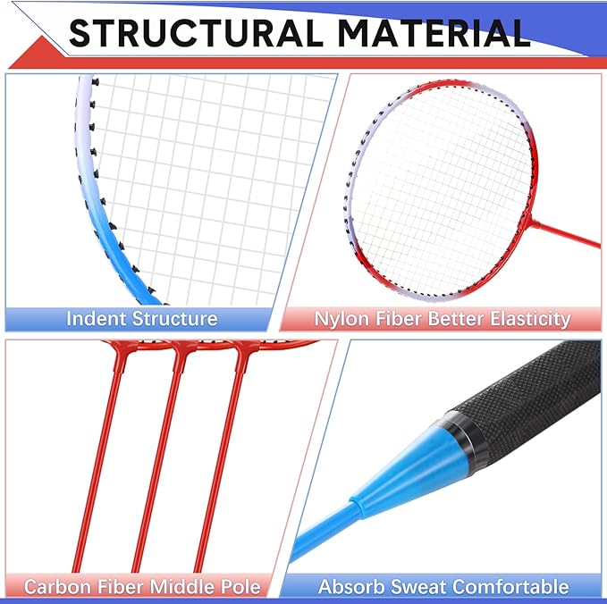 12 Pack Badminton Rackets Set Including Badminton Racquets, Nylon Shuttlecocks and Carry Bag for Outdoor Backyard Games Beginners