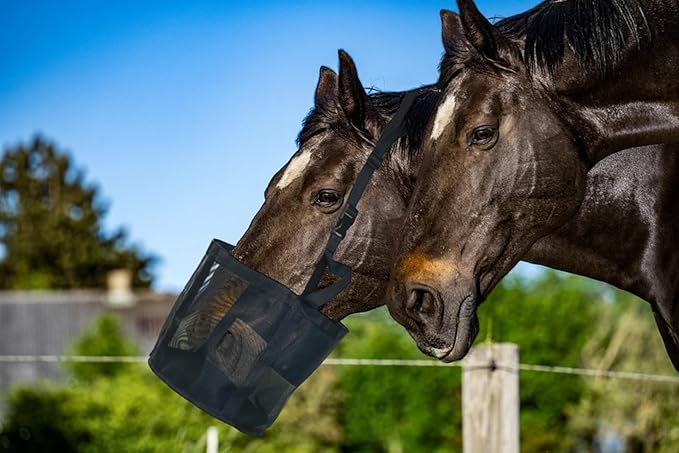 Horse Feed Bag for Grain, Large, Heavy Duty Durable Mesh Horse Feeder with Adjustable Strap, Comfortable Neck, Reinforced Waterproof Bottom Horse Muzzle Feed Bag