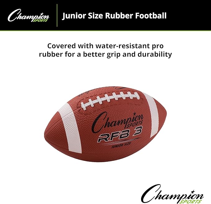 Champion Sports Rubber Football – Durable All-Weather Football with Enhanced Grip - Backyard Play & Training – Pee Wee to Official Sizes