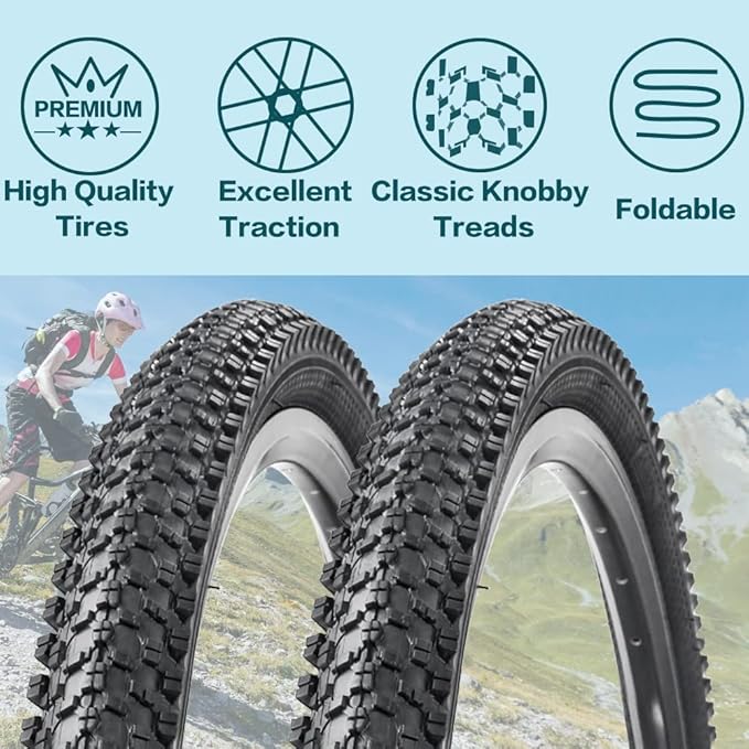 2 Pack Bike Tire 24 26 27.5 X 1.95 27.5 29 X 2.125 Inch Folding Replacement Bike Tire with Tire Levers Foldable Bead Wire Bicycle Tire for Mountain Bike