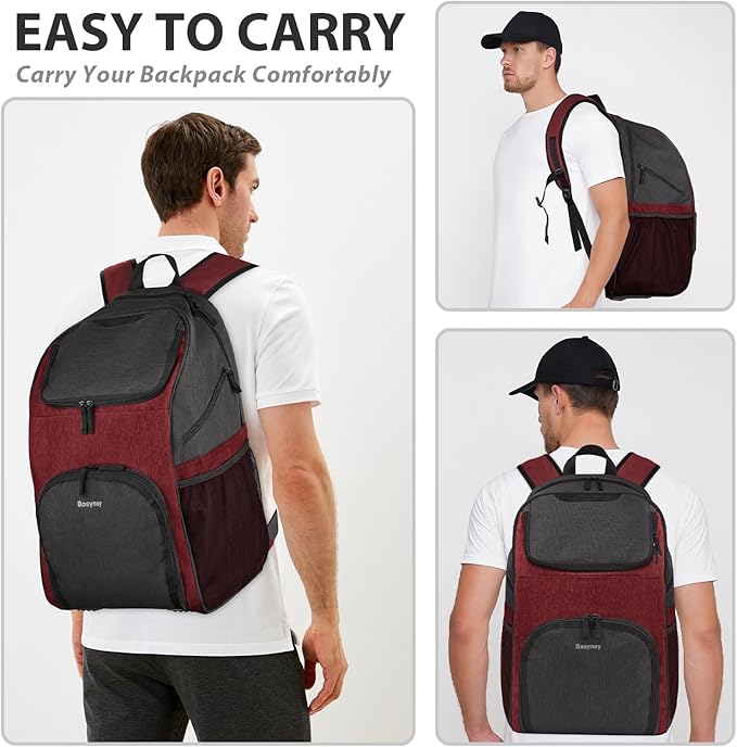 Bosynoy Bowling Backpack, Bowling Ball Bag Totes for Single Ball with Shoe Compartment & Foam Padded, Fits Shoes Up to US Mens Size 16, Grey