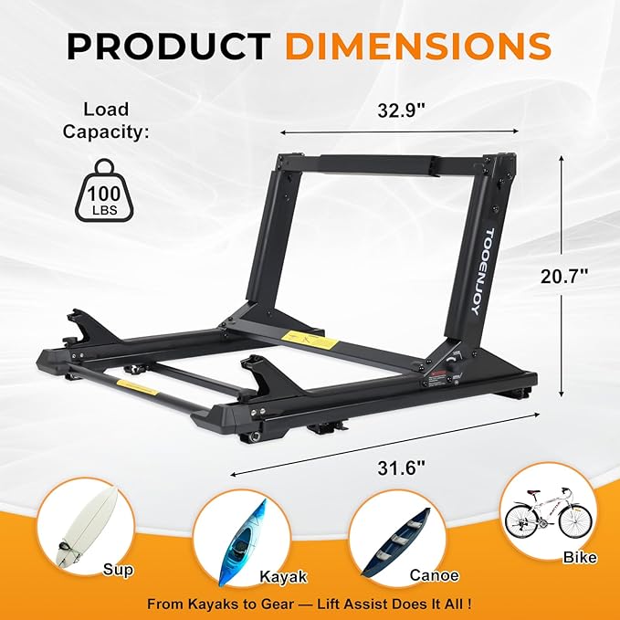 TOOENJOY Heavy-Duty Kayak Lift Assist Roof Rack, 100 LBS Capacity Kayak Canoe Rooftop Loader, Elevating Assist System for Easy Loading