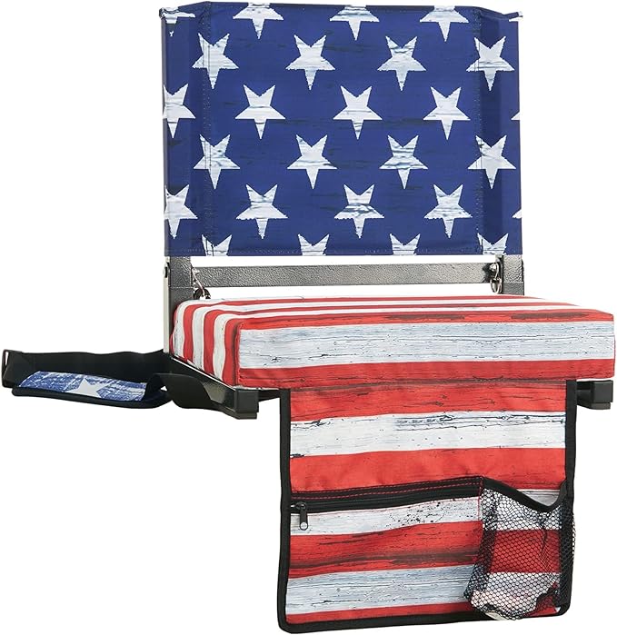 SPORT BEATS Stadium Seats with Back Support Bleacher Chairs with Back and Cushion Thick Padded Bleacher Seats Includes Shoulder Strap Retro Flag 1pc Standard