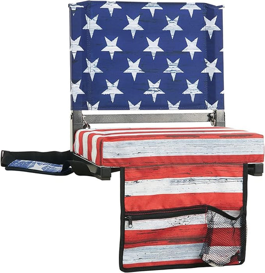 SPORT BEATS Stadium Seats with Back Support Bleacher Chairs with Back and Cushion Thick Padded Bleacher Seats Includes Shoulder Strap Retro Flag 1pc Standard