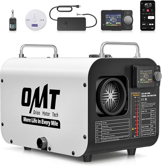 Orion Motor Tech 5kW Diesel Heater, 12V 24V All in One Diesel Air Heater 1.3 Gal Tank with CO Alarm Auto Shutoff Compatible with Car Truck RV Camper Boat （Not an Engine Part）