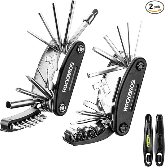 ROCKBROS 16 In 1 Multi-Function Bike Tool Kit - Portable Foldable Bike Multitool Cycling Tool Kit With Allen Wrench, Tire Levers
