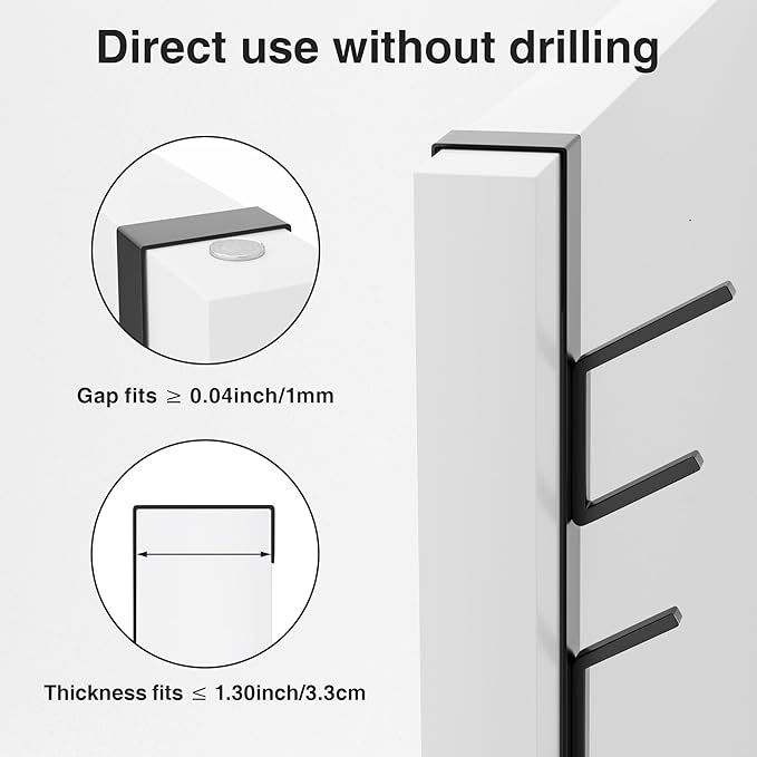 niffgaff 10 Hook Vertical Over The Door Hooks, Over The Door Hanger, for Towel and Clothes Hangers, Black, 2 Pack, for up to 1.4'' Doors