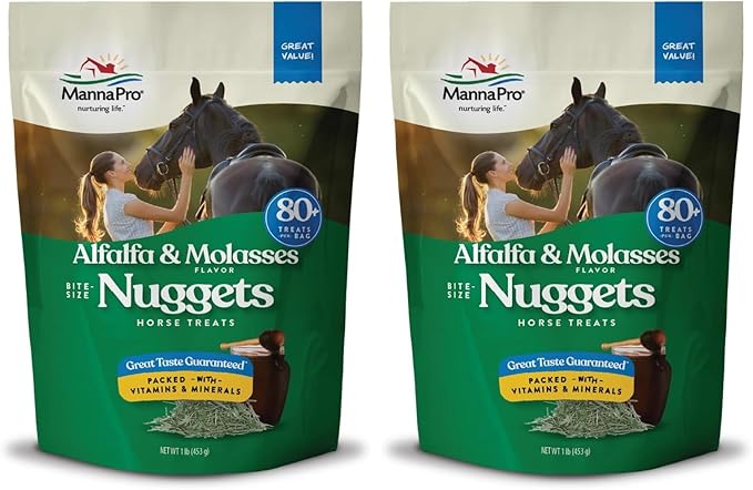 Manna Pro Bite-Size Nuggets Horse Treats, Pocket-Size Training & Reward Treats with Vitamins & Minerals, Alfalfa & Molasses Flavor, 1 lb (Pack of 2)