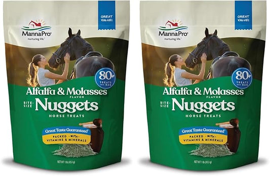 Manna Pro Bite-Size Nuggets Horse Treats, Pocket-Size Training & Reward Treats with Vitamins & Minerals, Alfalfa & Molasses Flavor, 1 lb (Pack of 2)