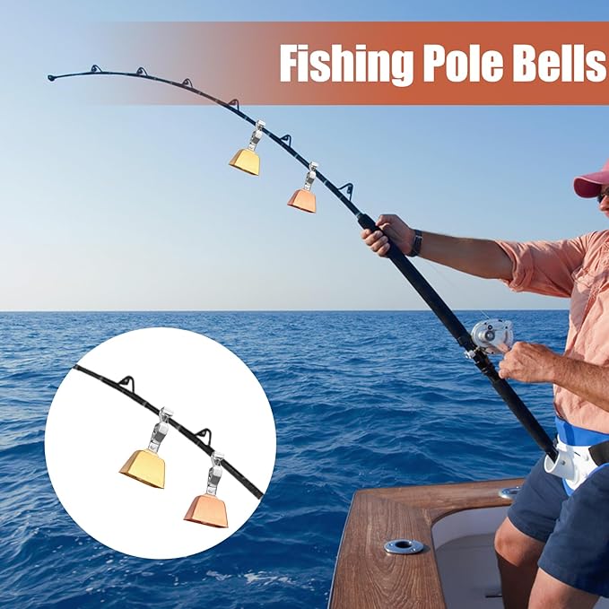 Biaungdo 20 Pcs Fishing Bells for Rods, Fishing Pole Catfish Bells with Clamp Clip on Poles, Metal Catfishing Equipment Rings Ice Accessories for Angling Rod Tips