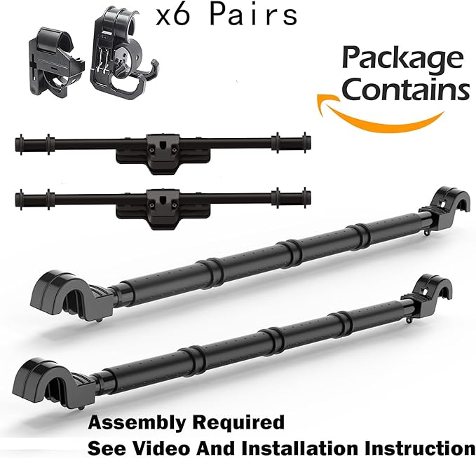 Vehicle Fishing Rod Holder, 6 Rod Capacity, Heavy Duty Adjustable 34-57 Inch, Car Fishing Pole Roof Rack for Trucks SUVs Wagons Vans