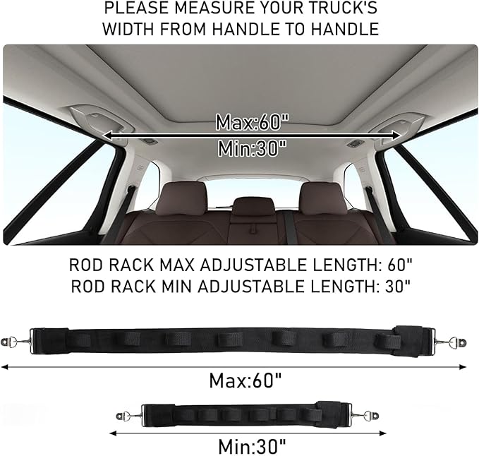 Dr.Fish Vehicle Fishing Pole Holder 7 Rod Capacity, Durable Nylon Adjustable, Buckle Holder Car Rod and Reel Roof Rack for Off-Road Vehicles, Pick Up, Full Size SUV